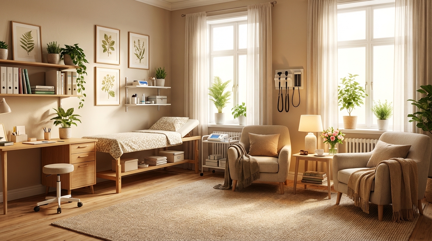 Heller Behandlungsraum mit gemütlicher Atmosphäre